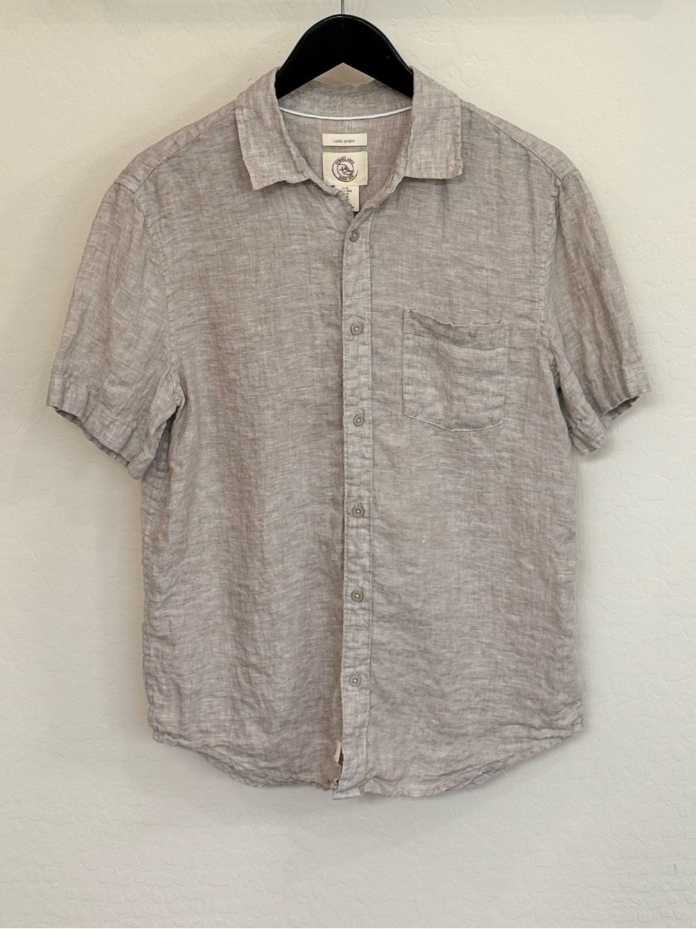 Panama Jack Tan Shirt 100% Linen Breathable Short Sleeve Summer Top Medium EUC